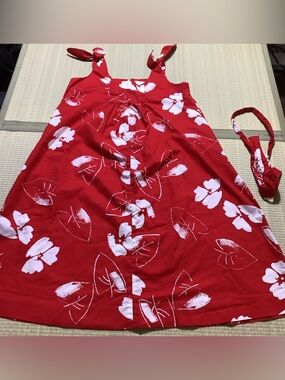 Red Floral Tie-Shoulder Dress Hawaiian Print